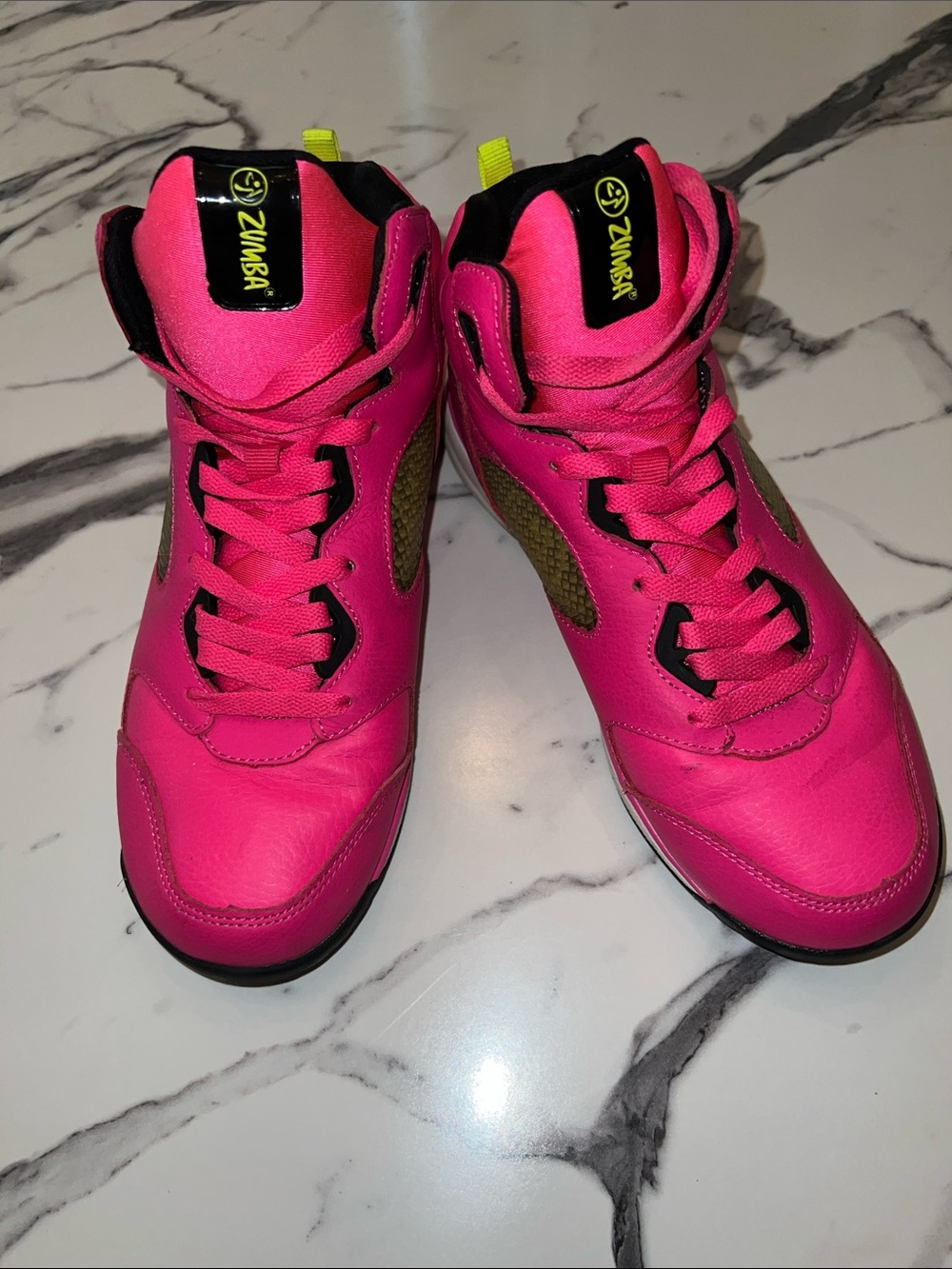 Zumba Energy Boom Pink High-Top Dance Sneakers with Neon Accents Size 8.5